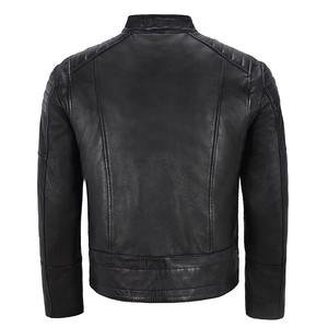 Veste de moto en cuir synthétique 100% de qualité supérieure pour hommes, col montant, logo sur le devant, imperméable, coupe-vent, pour l'hiver - Product Image 2