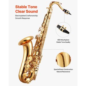 Kit per principianti sassofono tenore in ottone dorato in B Flat compreso bocchino con cinghie - Product Image 3