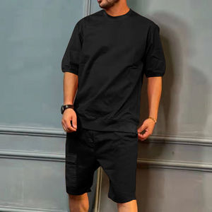 Ensemble T-shirt et short de sport pour homme, coupe ample, avec logo personnalisé, côtelé, délavé à l'acide, effet soleil, haute qualité, meilleur prix - Product Image 4