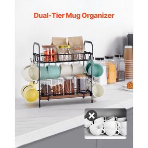 Organizzatore Multifunzionale per Caffetteria a 2 Livelli con 12 Ganci Mobili e 2 Ripiani, Espositore da Bancone - Product Image 2