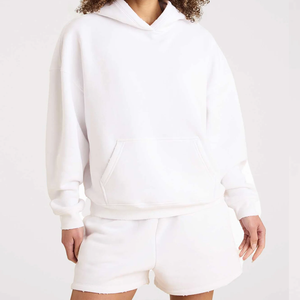 Conjunto de Sudadera con Capucha y Pantalones Cortos de Alta Calidad para Mujer, 100% Algodón Supima, Logotipo Personalizado, Traje Deportivo de 2 Piezas - Product Image 2