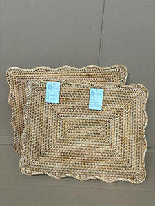 Plateau de service décoratif ovale en rotin tressé à la main avec bord ondulé doux, panier naturel, organisateur écologique OEM ODM - Product Image 6