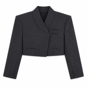 Blazer Corto Azul para Mujer, Cuello con Muescas, Tejido de Lana/Poliéster, Cierre de un Solo Botón, Bordado Personalizable, para Oficina, Negocios, Casual, Fiesta - Product Image 4