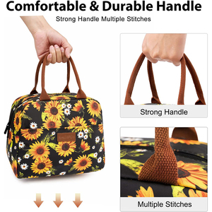 Sac à déjeuner isotherme à motif tournesols Wilson pour femme, boîte à déjeuner réutilisable, sac fourre-tout avec bandoulière réglable - Product Image 5
