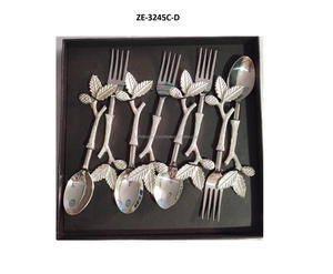 Cubiertos de regalo grabados a mano Juego DE BODA personalizado de 24 piezas Zahid Exports India Oro antiguo Plata Cobre Cubiertos de acero - Product Image 5