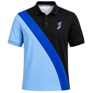 เสื้อโปโลสีดำ สีฟ้าอ่อน สีน้ำเงินกรมท่า แบบมีแถบขวาง แขนสั้น คอปก สีตัดกัน สไตล์ลำลอง เสื้อทีม ชุดกีฬาแบบสั่งทำ - Product Image 1