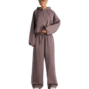 Trendy Women Oversized <b>Cropped</b> <b>Top</b> Hoodod Track Pant Solid Color Windproof Widebreaker Nylon Zip Up Custom Style Jacket Supply - Product Image 1