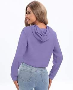 Sudadera con capucha corta para mujer, sudadera con capucha y cordón de manga larga, top informal estilo streetwear - Product Image 2