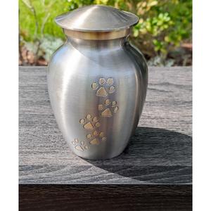Urna Funeraria Negra para Mascotas con Huellas Doradas, Urnas Metálicas para Cenizas, Artículos Funerarios, Urnas para Animales Estilo Americano - Product Image 5