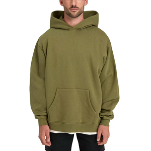 Sweat-shirt à capuche surdimensionné vert olive unisexe, pull en molleton décontracté avec poche, vêtement d'automne - Product Image 4