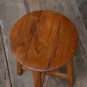 Tabouret de comptoir rustique en teck massif, siège rond, fait main, mobilier pour restaurants et hôtellerie - Product Image 2