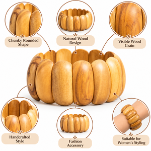 Pulseras de Madera Hechas a Mano para Mujer, Brazalete de Madera Natural, Joyería Redonda y Gruesa, Accesorios de Moda al por Mayor - Product Image 6