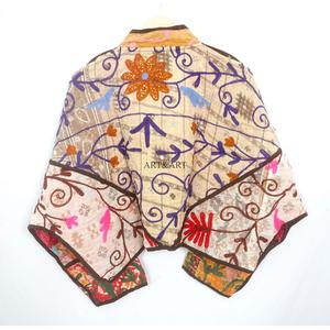 Vintage Quilted Kantha <b>Jackets</b> 100% Cotton Eco-Friendly Reversible Quick Dry Mandarin Collar Customizable Open Closure Detail - Product Image 6