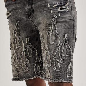 Shorts Bermuda en jean gris déchiré pour homme, taille mi-haute, délavé, décontracté, respirant, écologique, style streetwear tricoté - Product Image 6
