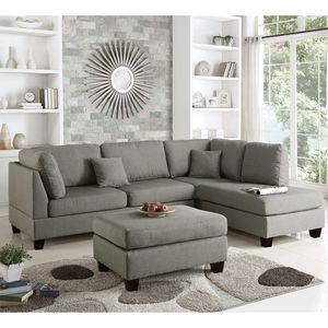 Divano Componibile Reversibile in Polifibra con Pouf, Elegante Grigio per Soggiorno - Product Image 2