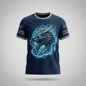 Camiseta Deportiva Ajustada de Manga Corta para Hombre, Diseño de Dragón con Estampado por Sublimación, Azul, Poliéster - Product Image 1