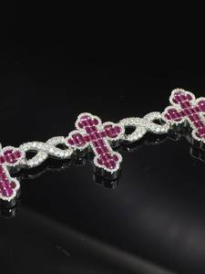 Luxury 925 Silver Cross Bracelet With Ruby Channel Setting Rhodium Plated Chain Link Design - Product Image 3