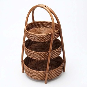 Support à fruits en rotin durable à 3 niveaux, étagère de rangement pratique en osier avec tiroirs tressés - Product Image 5