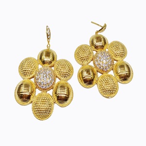 Flower Shape Sterling Silver 22k Gold Plated Vintage Drop Earrings <b>Crystal</b> Rhinestone Center for Women's Party Luxury Jewelry - Product Image 3