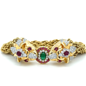 กำไลข้อมือวินเทจทรงดอกไม้ 14K ชุบโลหะผสมสังกะสีแท้ ประดับทับทิมและเพชร รับรองโดย IGI ของขวัญเครื่องประดับสำหรับผู้ชาย - Product Image 2
