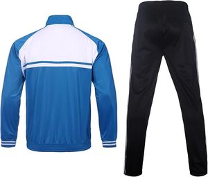 Men's <b>Blue</b> White Color Blocking Tracksuit Set Full Sleeve Zipper Stand Collar Sporty Breathable Polyester Autumn Wear - Product Image 2