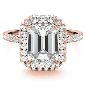 Anillo de Compromiso y Boda con Halo de Diamantes Cultivados en Laboratorio, Corte Esmeralda, Oro de 18k, Certificado IGI, para Mujeres y Niñas, Venta al Por Mayor - Product Image 3