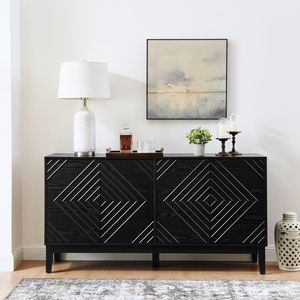 Buffet de style farmhouse à 60,5 pouces avec étagères réglables, motif géométrique moderne du milieu du siècle, avec rangement - Product Image 1
