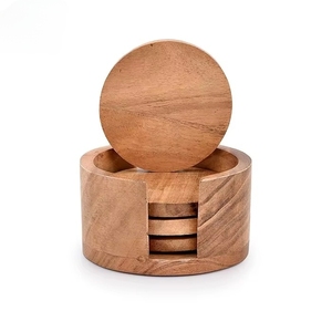 Natural Acacia Wood Coasters Set 4 Wooden Holder Stand Handmade <b>Epoxy</b> Resin Inlay Design for Coffee/Tea/Cup Drinks REHMAN CRAFT - Product Image 3
