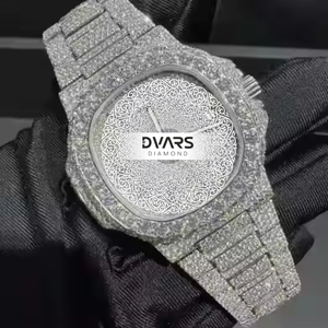 Montre à quartz unisexe de luxe antique en moissanite, avec cristaux personnalisés, diamants incrustés, en acier inoxydable, mouvement ETA, aiguille de 20 mm - Product Image 1