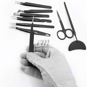 RMI ชุดกรรไกรสำหรับต่อขนตาเคลือบผงสีดำพร้อมกรรไกรตัดหนังและชุดกระจกขนตา - Product Image 3