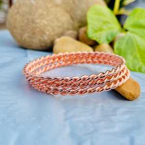 Belladec Set of Four Twisted Red <b>Copper</b> Handmade Stackable <b>Bangles</b> & Bracelets Elegant Boho Fashion Jewelry Women's - Product Image 3