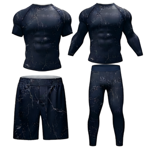 Nuevo Conjunto de Rashguard de MMA de Diseño Moderno: Camiseta de Manga Corta, Pantalones Cortos y Leggings de Manga Larga, Ajuste Elástico y Transpirable para Entrenamiento - Product Image 2