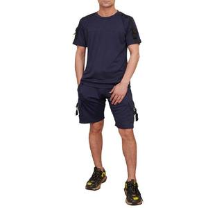 Men's Summer High Street Style Plus Size Two-Piece <b>Set</b> Breathable Quick Dry Navy Blue Cotton T-Shirt and Shorts - Product Image 1