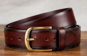 Cinturón de Cuero Genuino Marrón Sólido con Hebilla Rectangular de Hierro, Formal para Hombre, Duradero, Moldeado en una Sola Pieza - Product Image 2