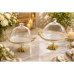 Supports à gâteaux vintage en métal avec couvercle en verre, qualité supérieure, présentoir rond pour desserts, fournitures pour gâteaux de mariage et d'anniversaire à domicile - Product Image 6