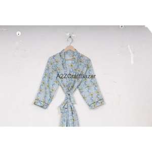 Kimono 100% Algodón con Estampado Floral, Ligero, para Verano, Spa, Baño, Estilo Casual, Largo hasta la Rodilla, para Dormir, Playa, Bikini - Product Image 6