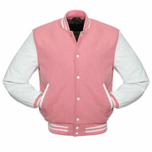 <b>Pink</b> Color Wool Varsity <b>Jacket</b> White Real Leather Sleeves Letterman Baseball College <b>Jacket</b> For Men - Product Image 4