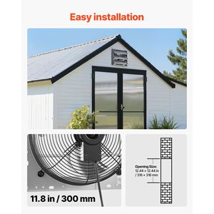 Ventilatore da Parete con Persiana 12 Pollici, 1347 CFM, Lamelle Automatiche, Robusto Corpo in Acciaio, Motore AC Silenzioso per Ventilazione - Product Image 6