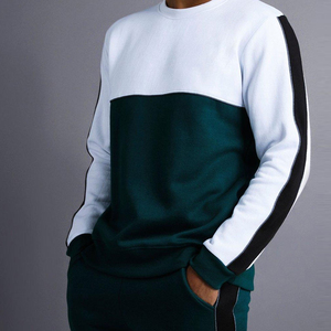 Ensemble de survêtements pour hommes 100 % coton, décontracté, uni, col rond, marron et blanc, pour l'hiver, la gym et le sport - Product Image 2