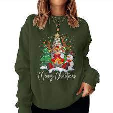 <b>Christmas</b> Women's Hooded <b>Sweatshirt</b> Green Cotton Knitted Winter Pullover Front Print Pockets Regular Fit - Product Image 2