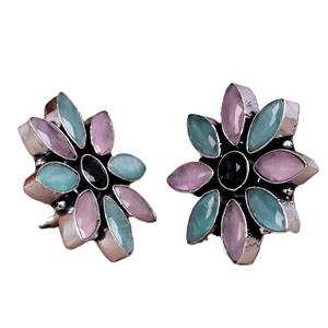 wholesale Handmade Brass Sunflower <b>Cat</b> Eye Glass Stud <b>Earrings</b> Colorful Flower Statement <b>Earrings</b> for Women - Product Image 6