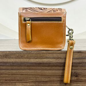 กระเป๋าใส่เหรียญหนังแท้ลายดอกไม้ดีไซน์ทันสมัย พร้อมสายคล้องมือ หนังวัวแท้ขนฟู กระเป๋าเงินใบเล็กสำหรับสาวๆ - Product Image 5