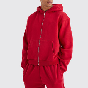 Conjunto de Chándal con Capucha y Cremallera de Algodón y Forro Polar Rojo Unisex, Pantalones Jogger con Logotipo Personalizado, Venta al por Mayor, OEM, Ropa Deportiva, Ropa Informal - Product Image 3