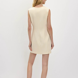 เดรสทรงเอเข้ารูปสำหรับผู้หญิง ความยาวปานกลาง สไตล์มืออาชีพ สีพื้น กระดุมแถวเดียว แขนกุด ช่วงเอวเข้ารูป เหมาะสำหรับใส่ในฤดูร้อน - Product Image 2