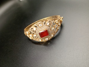 Amaira Jewels Luxury Gold Plated Cuff <b>Bracelet</b> <b>Ruby</b> Diamond Inlay Flower Pattern Classic Women's Wedding Jewelry Everyday Wear - Product Image 2