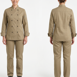 Uniforme de chef pour femme, 240 GSM, sergé en polycoton, couleur prune, double boutonnage, logo brodé personnalisé, manches longues, coupe premium - Product Image 3