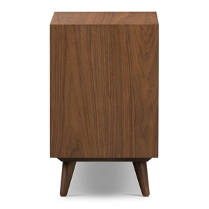 Table de chevet moderne à 2 tiroirs, design contemporain, bois de teck massif, finition brun foncé, haute qualité, pour appartement, salon, hôtel - Product Image 3