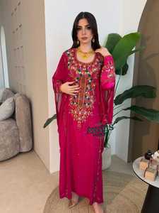 Wholesale Ethnic Wedding Evening Party Wear <b>Kaftan</b> High Neck Flared Hem Long Sleeve Floor Length Lightweight <b>Plus</b> <b>Size</b> Polyester - Product Image 4
