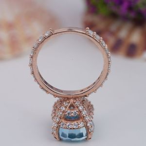 Luxury Women's Rose Gold Plated 925 Sterling Silver Oval Cut 6*8mm 5A Light Blue Moissanite Engagement Ring - Product Image 5