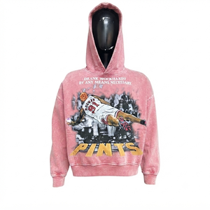 Sweat-shirt à capuche surdimensionné rouge pour homme, streetwear, imprimé graphique, en coton molletonné, design vintage, logo sur le devant - Product Image 2